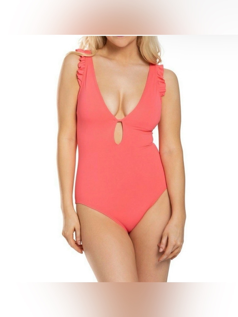Kate Spade New York L53814 Plunge One-Piece Bright Peony Women's Size M